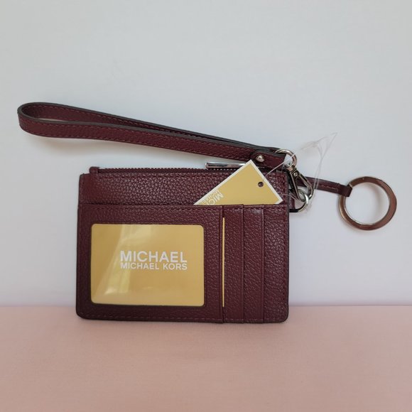 MICHAEL KORS Small Top-Zip Coin Pouch with ID Holder Pebbled Leather-Merlot ⭐$69 - Picture 9 of 16